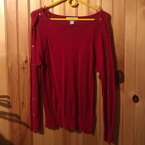 Michael Kors Red Sweater with Gold Buttons Sleeve